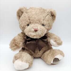 Walmart Teddy Bear Plush Stuffed Toy 11" Beige Stitched Nose Heart Foot 332074